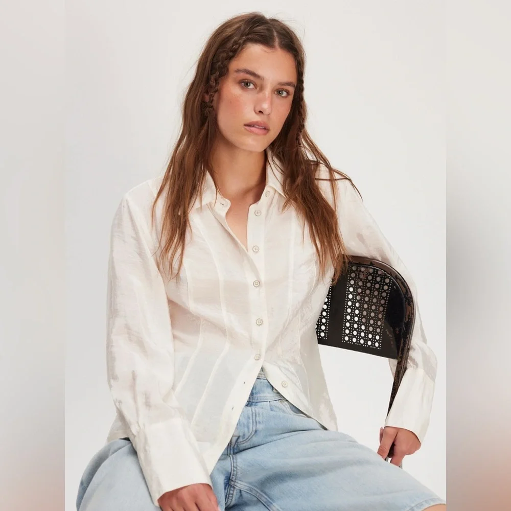 Free People Something Silky Shirt in Sugar Swizzle size Small NWT